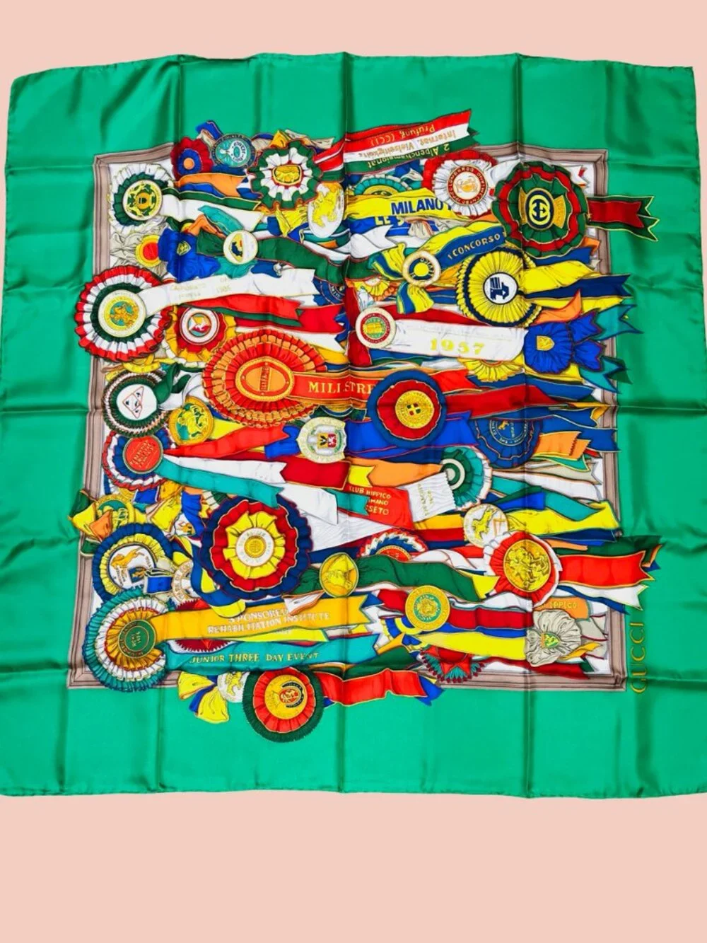 JUNIOR 3 DAYS EVENTS  Gucci Silk Satin Scarf Ribbins Green Blue Red Yellow  (21